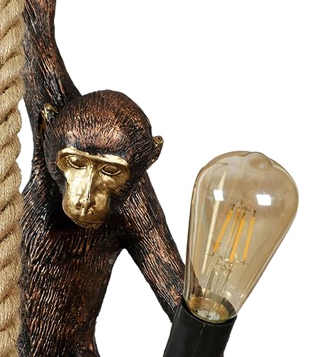 Ahuja International Monkey Pendant Light, Resin Hemp Rope Ceiling Light Fixture, Hanging Lamp for Dining Living Room, Children's Bedroom, Bar, Cafe