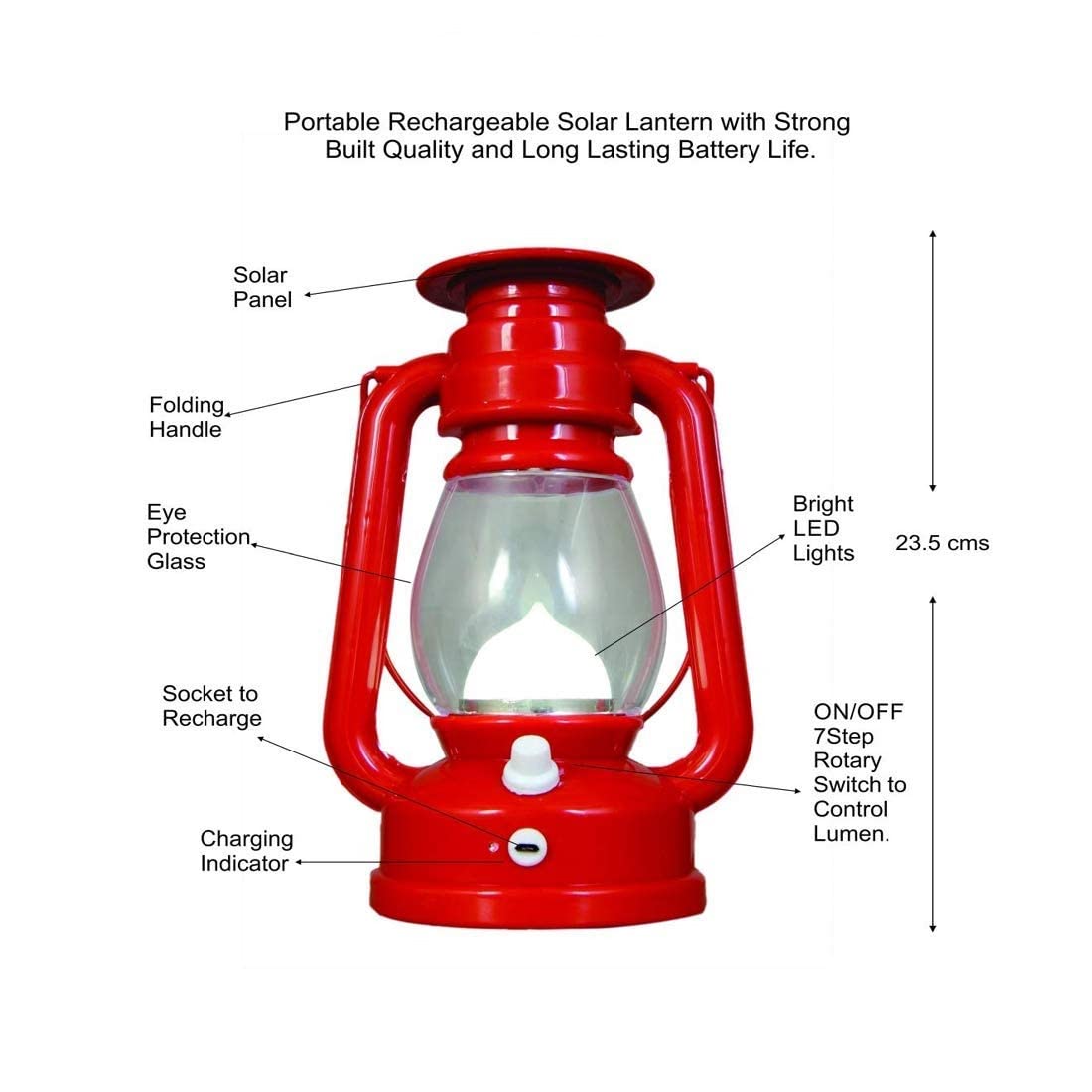 AHUJA INTERNATIONAL Plastic LED Rechargeable Light Lantern with USB Mobile Charging Portable, Red, Pack of 1