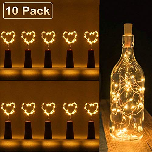 Ahuja International 20 LED Wine Bottle Cork Copper Wire String Lights, 2M Battery Operated (Warm White, Pack of 1,2 and 10) (Pack of 10)