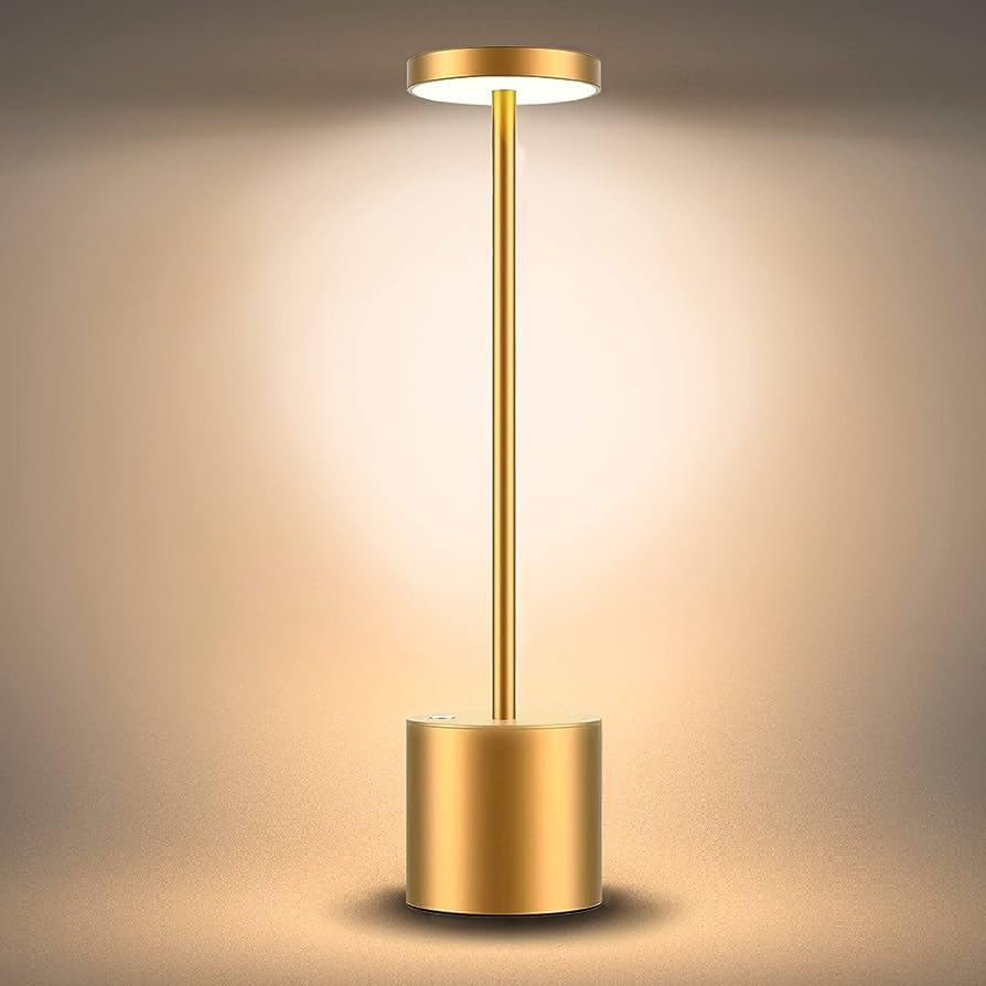 AHUJA INTERNATIONAL Long Bar Cordless Table Lamp, Rechargeable,Dimmable Small Table lamp for Bedside Lamp/Livingroom/ReadiLng/Bars/Outdoor/Home Patio Light/Restaurant (Height 13.5 inch) Gold