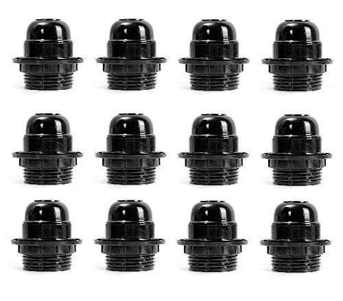 Ahuja International E-27 Holders (Regular Screw Type) Black, with Ring, Lamp Shade Holder (Pack of 12)