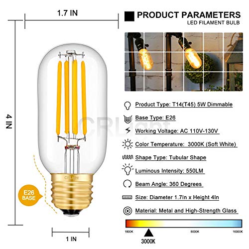 Ahuja International Led Vintage Edison Bulbs,Antique Retro Incandescent Light Bulb 4W Light Bulb T45 Classic Amber Glass E26/E27 Medium Base Dimmable (2 Pack)