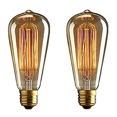 Ahuja International Vintage Antique Vintage Light Bulbs, ST64 Dimmable 40W Edison Tungsten Light Bulbs, Amber Glass, E27 Edison Tubular Style Bulbs for Home Light Fixtures Decorative 2 Pack