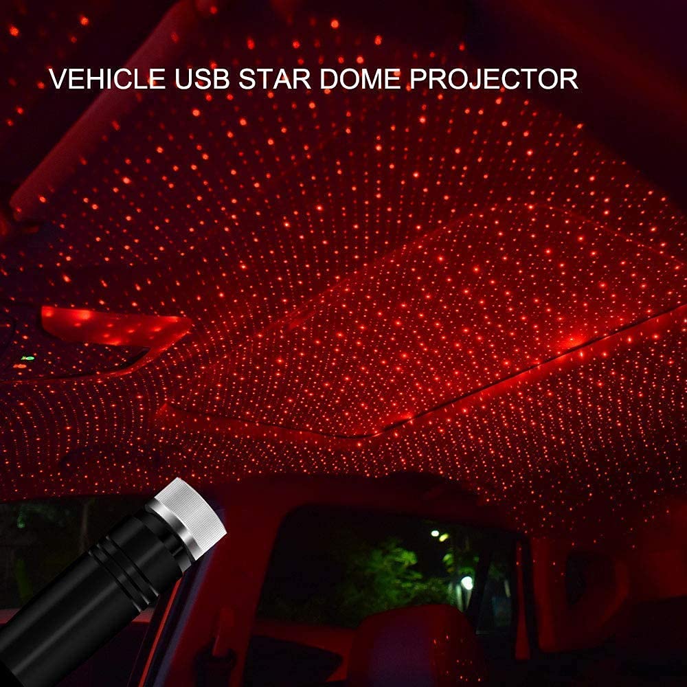 Ahuja International Universal Atmosphere Lamp Ambient USB Star Light Auto Roof Projector for Car, Bus, Truck, Home, Office (1pc)- Red Color